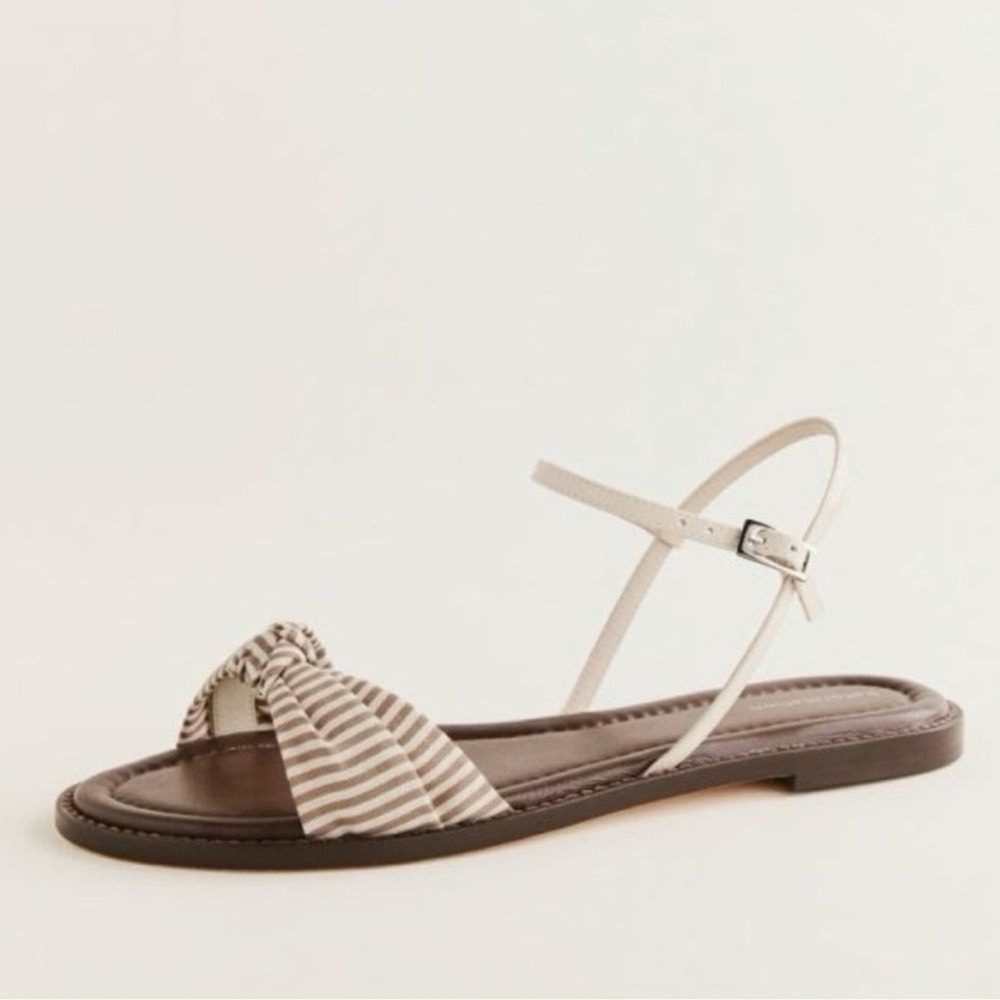 Reformation Striped Knot Front Leather Sandal in Beige and Brown